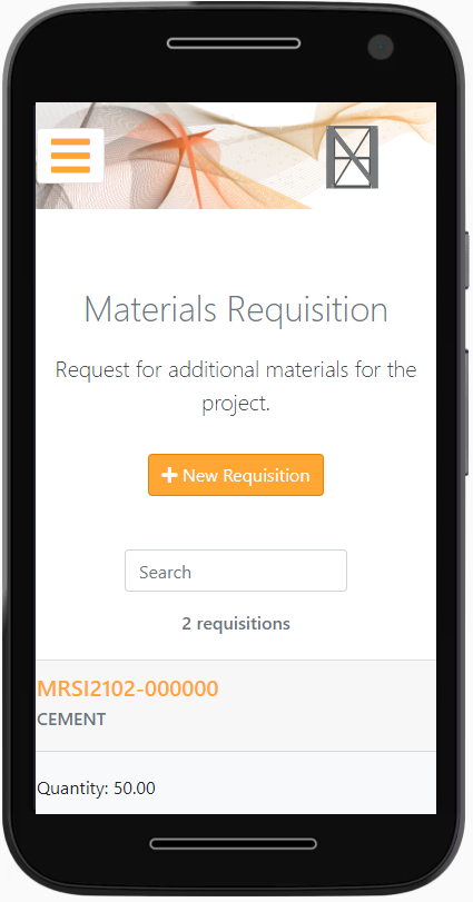 Materials Requisitions screenshot